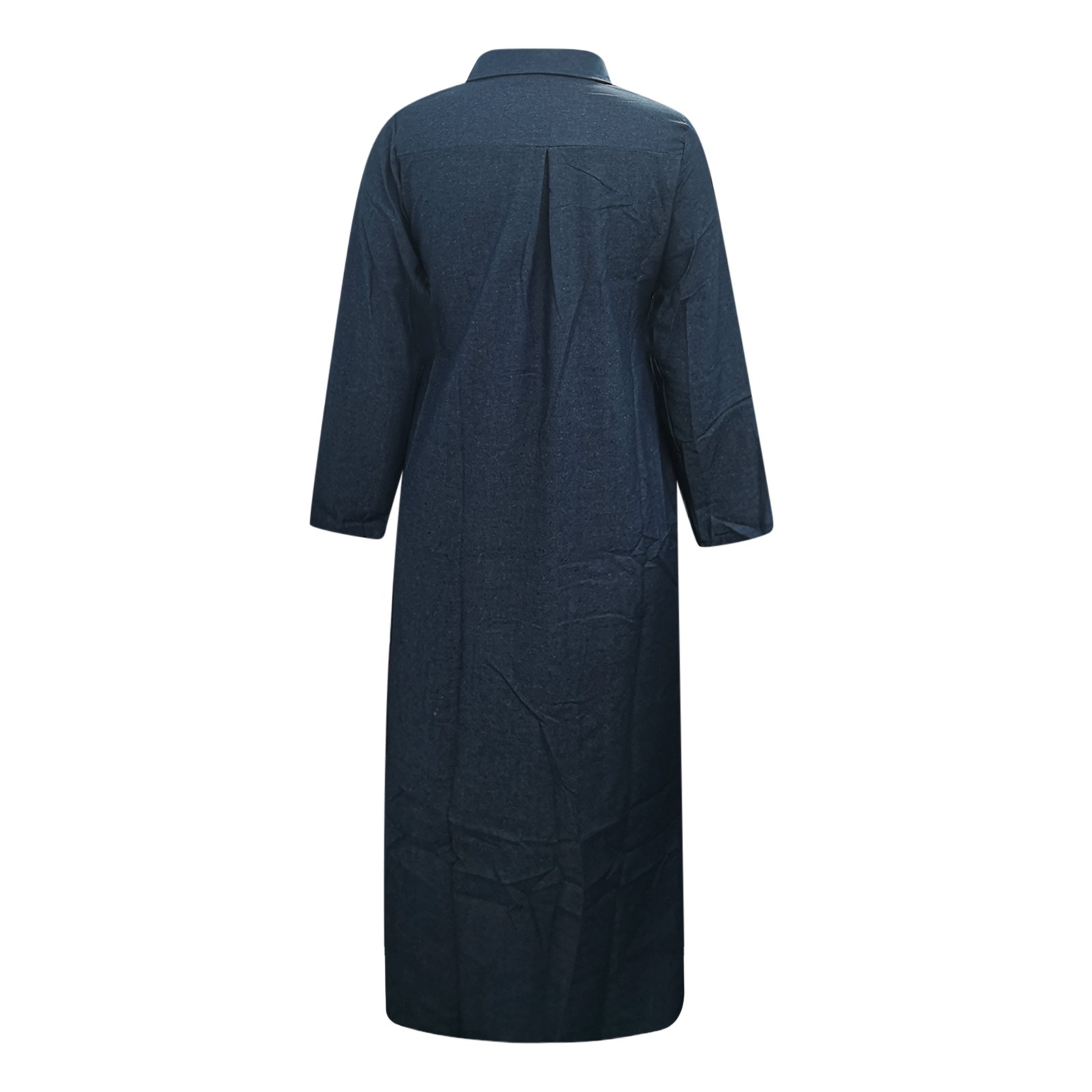 thumbnail image 3 of Vestido informal de mujer, de denim liso, con cuello en V, manga larga, botones y bolsillos, de poliéster, 3 of 8